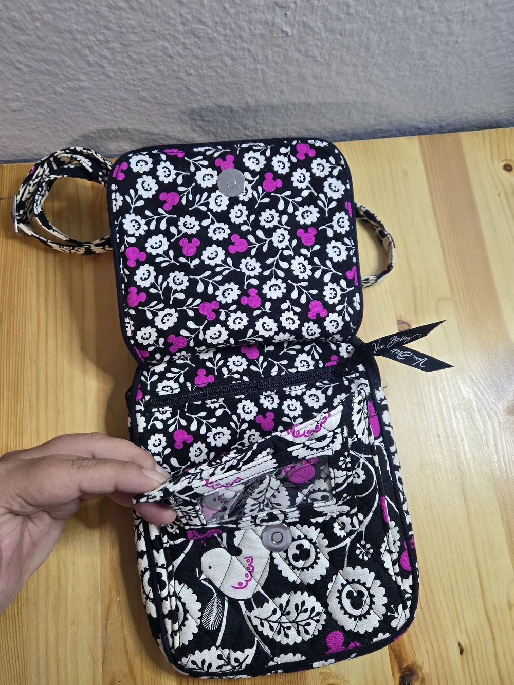 Vera Bradley Disney Black Floral Crossbody with Cream & Pink Accents